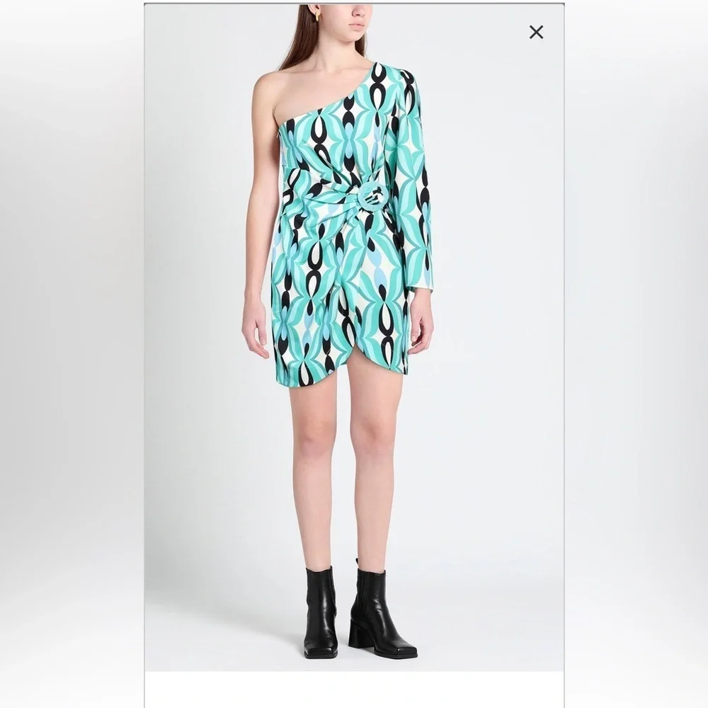 aqua black one shoulder dress PatBO Aqua and Black One-Shoulder Dress